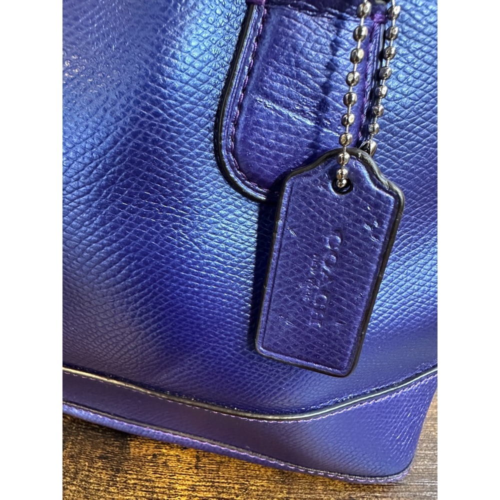 Coach Mini Cora Domed Satchel Crossgrain Leather Metallic Purple Iris Rare HTF - Picture 2 of 16